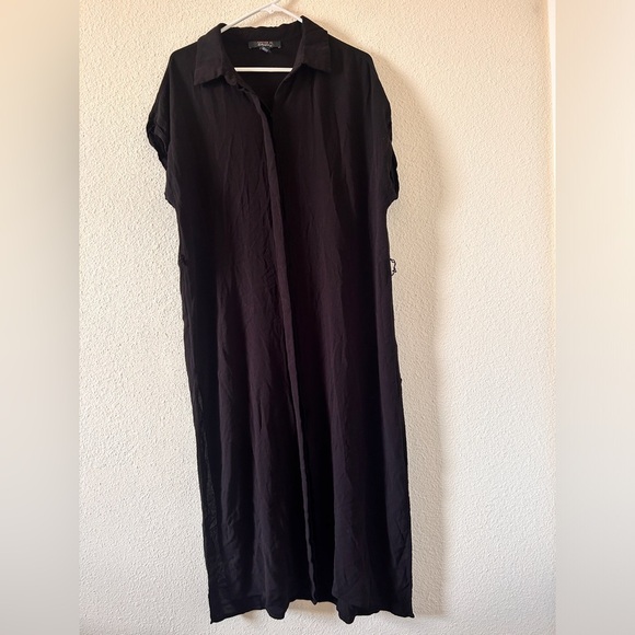 Forever 21 Contemporary Button Up Coverup Dress XL Black Dolman Sleeve Minimal - Picture 1 of 9